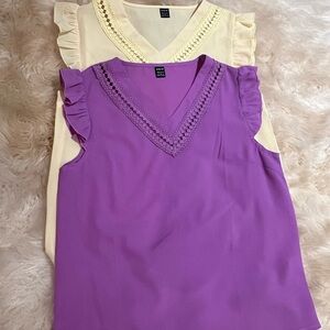 Purple and Yellow Ruffle Sleeve Tops